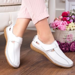 Pantofi Piele Nuali albi casual -rl de calitate