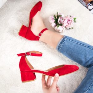 Pantofi Piele Odelia rosii cu toc de calitate