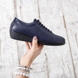 Pantofi office bleumarin casual cu inchidere cu sireturi Reming din piele naturala