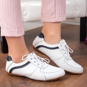 Pantofi sport albi de dama pentru tinute casual Terebi din piele naturala