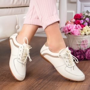 Pantofi sport bej de dama pentru tinute casual Terebi din piele naturala