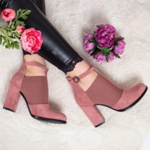 Pantofi de primavara roz cu toc gros inalt de 9 cm confectionati din piele eco de calitate Resami