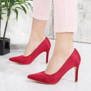 Pantofi stiletto rosii eleganti de ocazie cu toc inalt de 9cm si varf ascutit Rolion foarte comozi